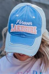 FOREVER LAKE GIRL WEATHERED HAT W/FRAYED EDGES
AND MESH BACK