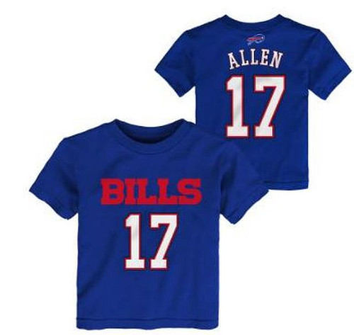 NFL Buffalo Bills YOUTH Josh Allen Tee
100% Cotton
Name And Number Tee Shirt
Short sleeve
Official License Product!