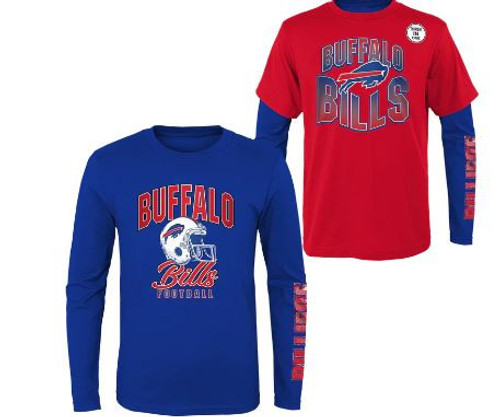 Buffalo Bills YOUTH 3 in 1 Combo Tee
Sizes: Small (8), Med (10-12), Large (14-16), XL (18-20)
100% Cotton
Screen Print Graphics
Official License Product!