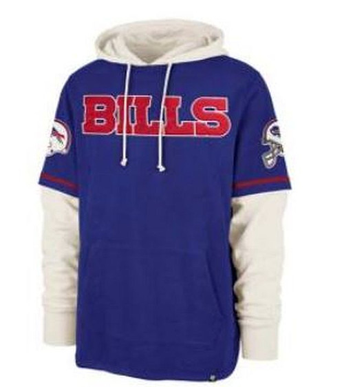Buffalo Bills Royal Trifecta Shortstop Pullover
Made from midweight fleece with a soft, brushed interior.
It features contrast sleeves and hood for a layered look.
This uniform inspired silhouette has twill applique across the chest featuring official wordmarks
Team logos (White Helmet) on the both sleeves
80% cotton, 20% polyester
Front Pocket