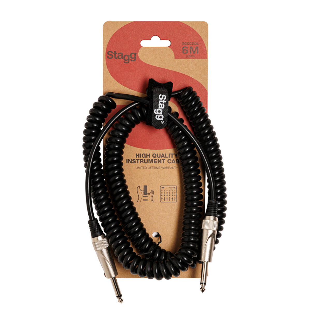 Stagg 6 m (20') Deluxe Coiled Instrument Cable-Straight to Straight