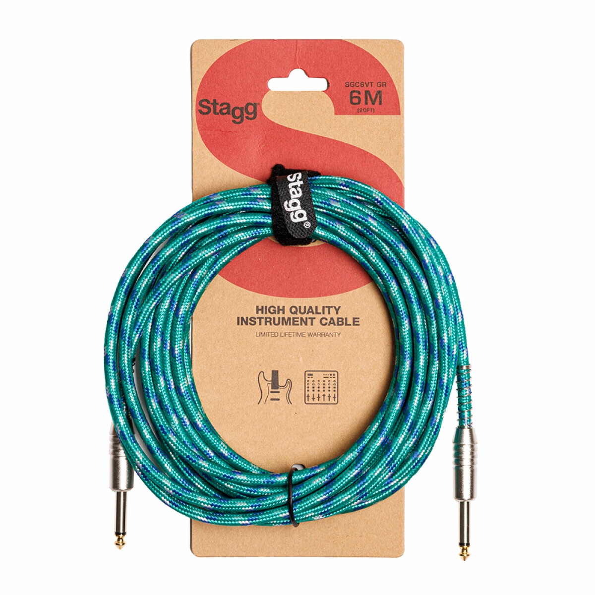 Stagg 6 m (20')  Vintage Tweed Cable-Straight to Straight GR