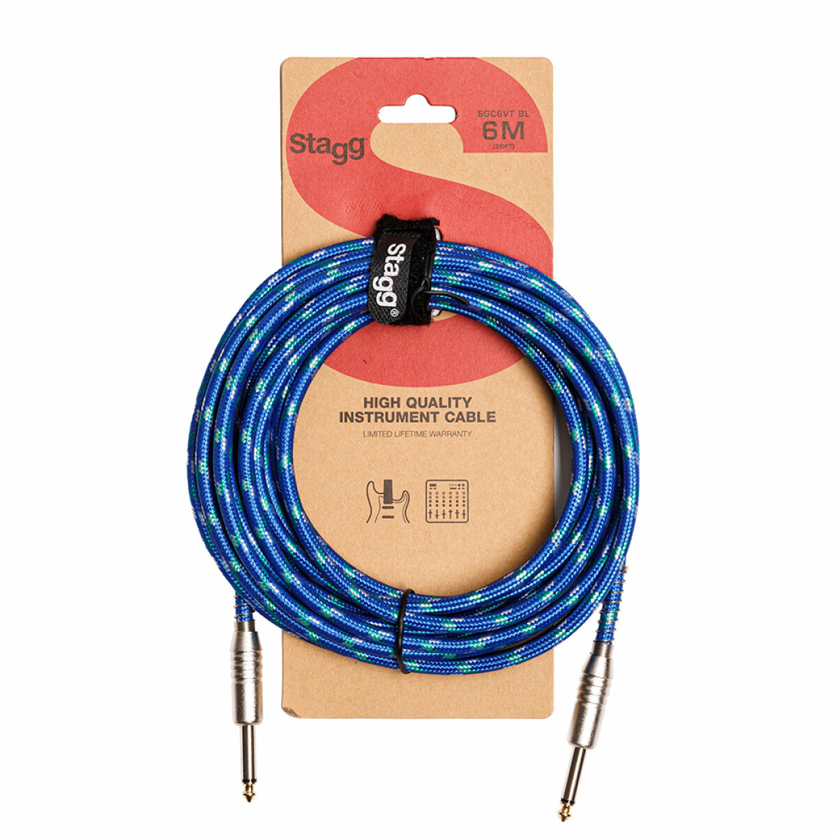 Stagg 6 m (20')  Vintage Tweed Cable-Straight to Straight BL
