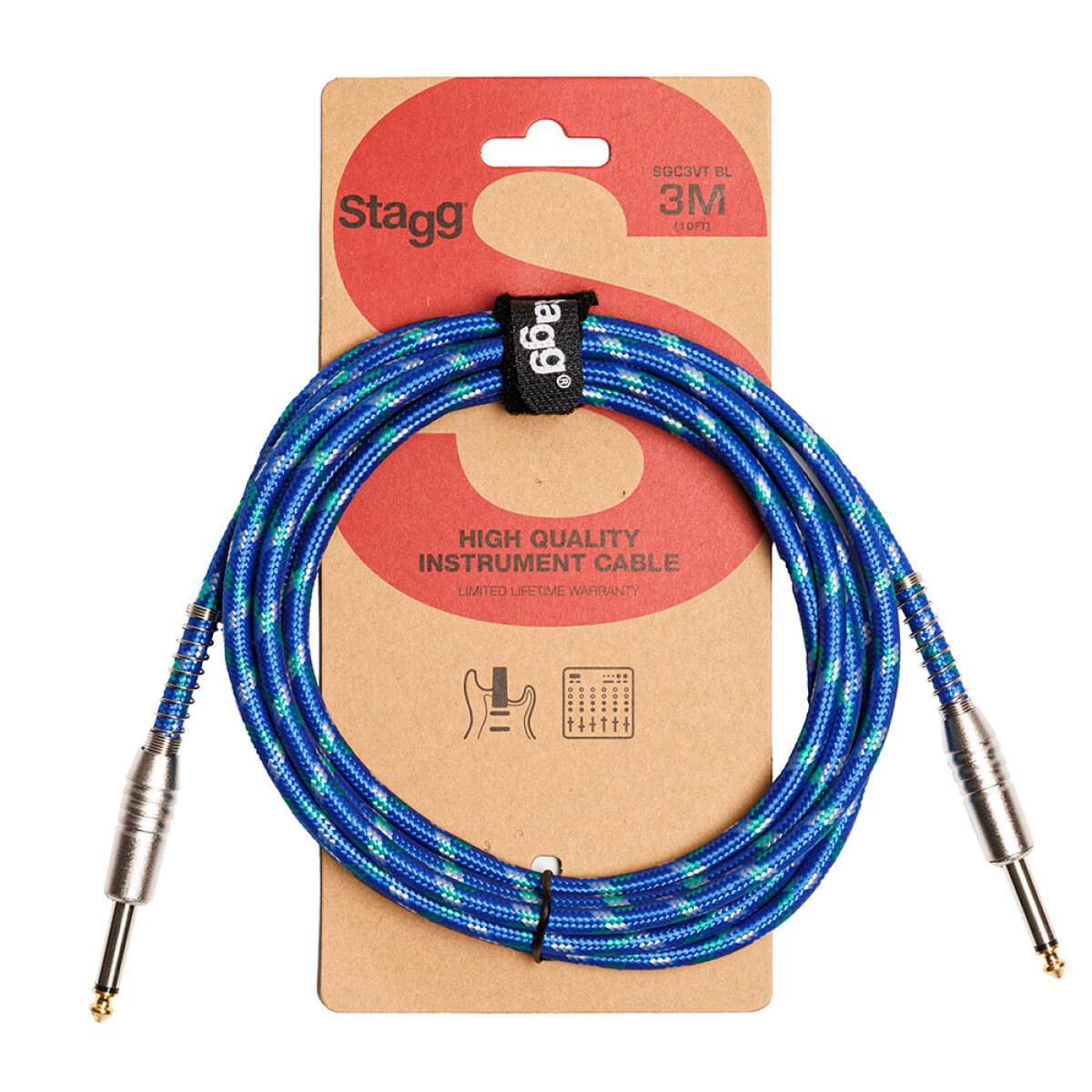 Stagg 3 m (10')  Vintage Tweed Cable-Straight to Straight BL