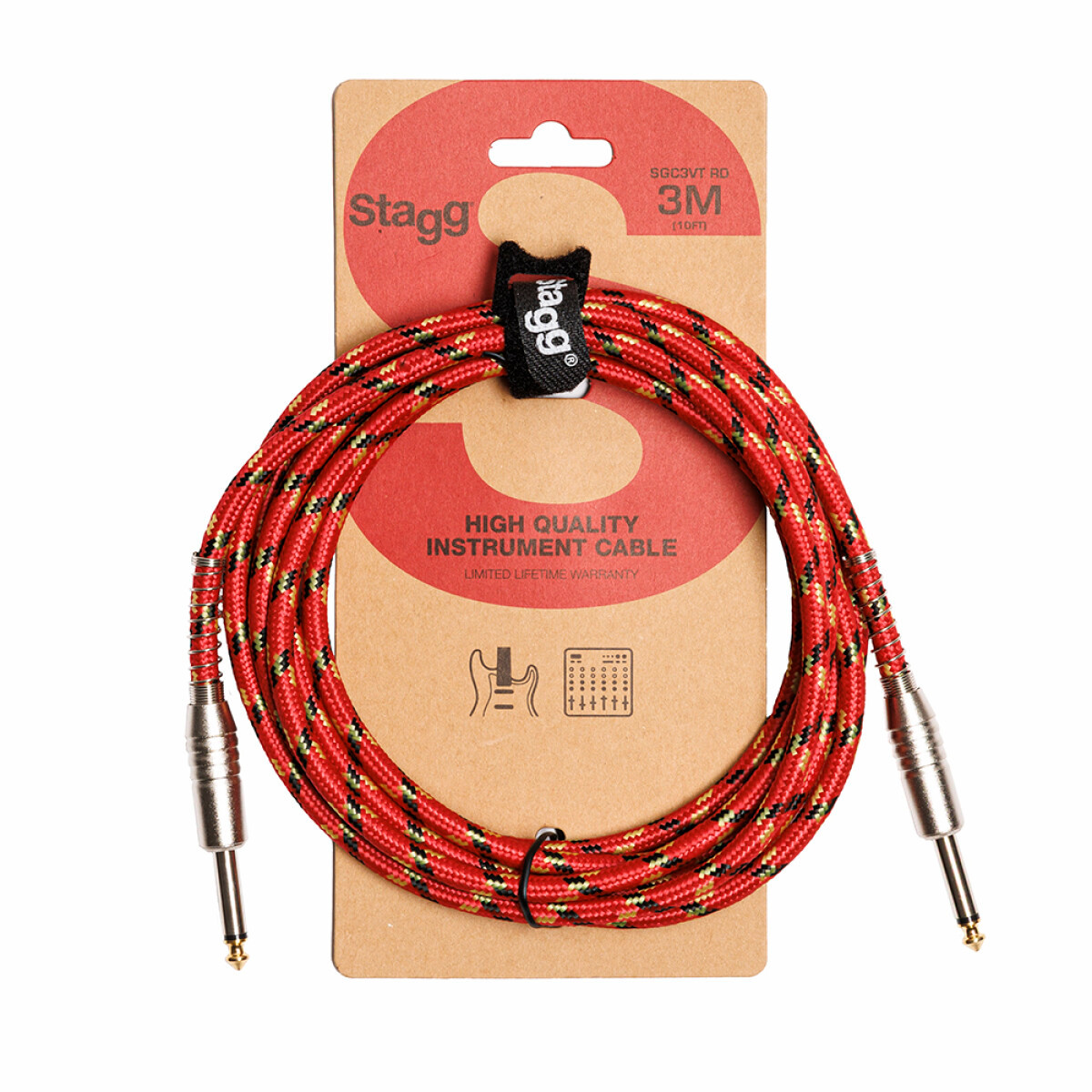 Stagg 3 m (10')  Vintage Tweed Cable-Straight to Straight RD