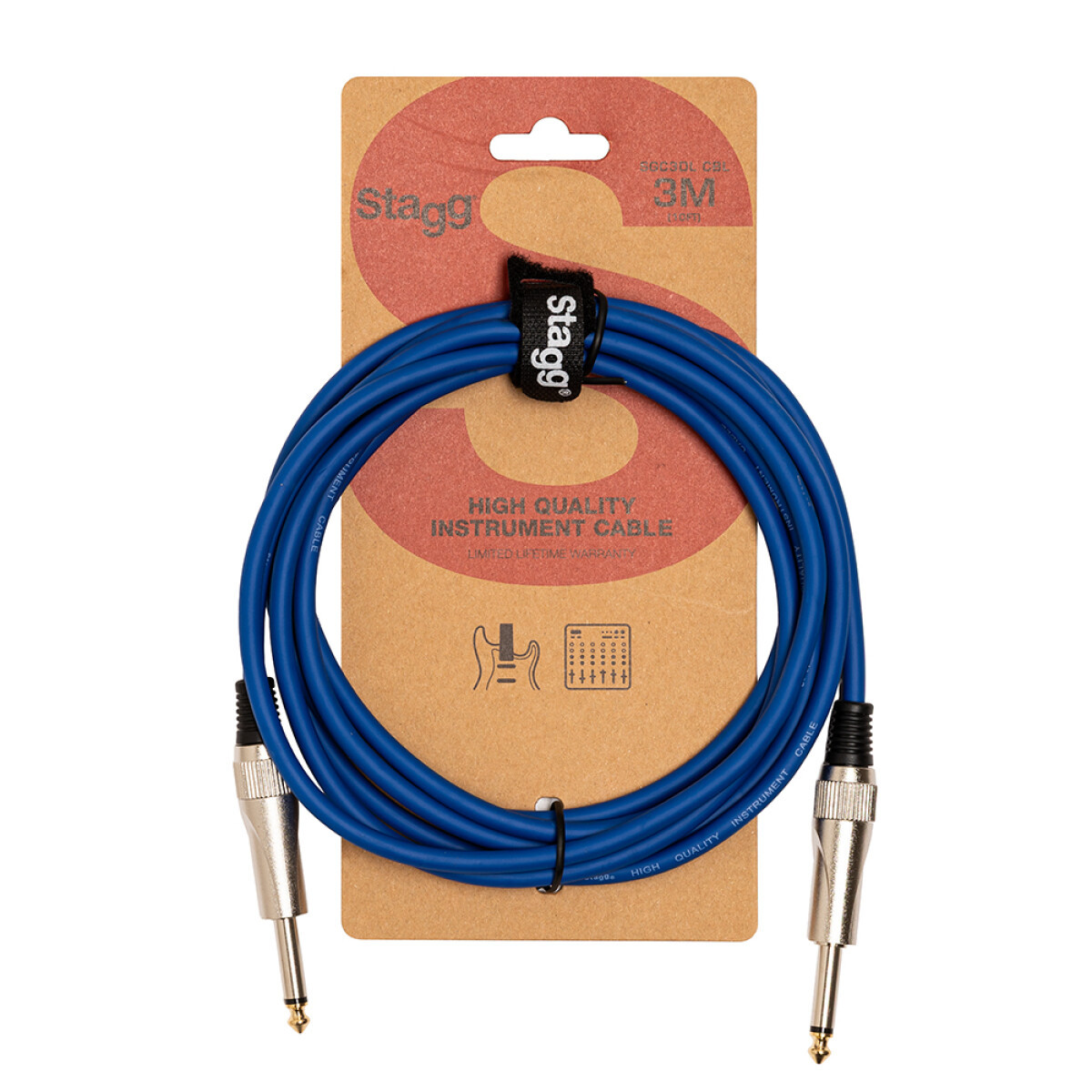 Stagg 3 m (10') Deluxe Instrument Cable -Straight to Straight BL