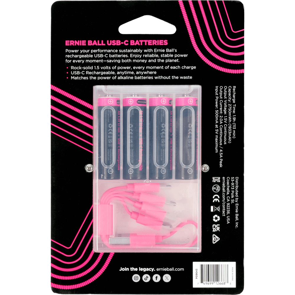 Ernie Ball USB-C Rechargeable AA Battery by Paleblue - 4-pack