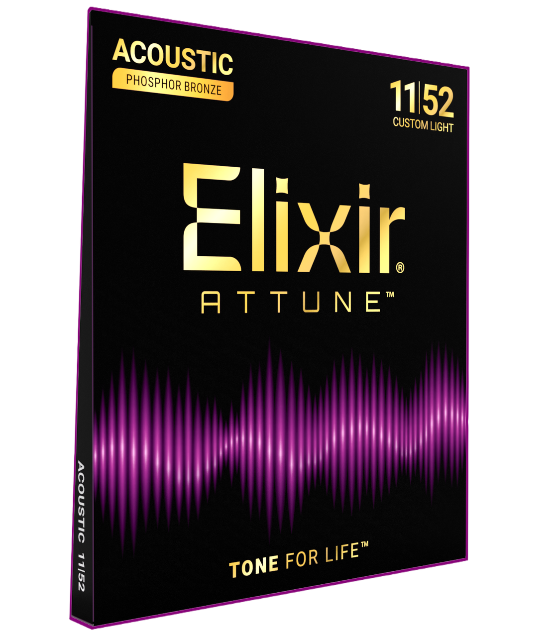 Elixir Attune Acoustic Phosphor Bronze Guitar Strings, Custom Light (.011-.052)