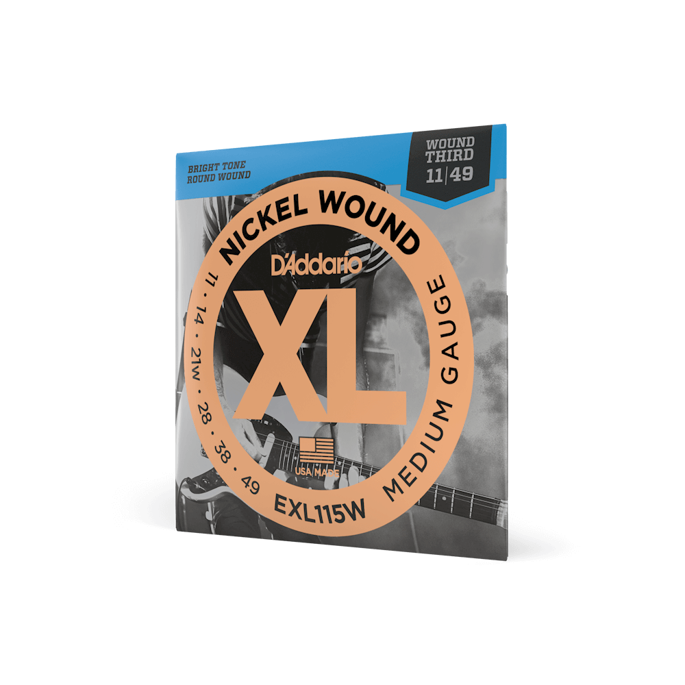 D'Addario EXL115W Medium Wound Third 11-49, XL Nickel Electric Guitar Strings