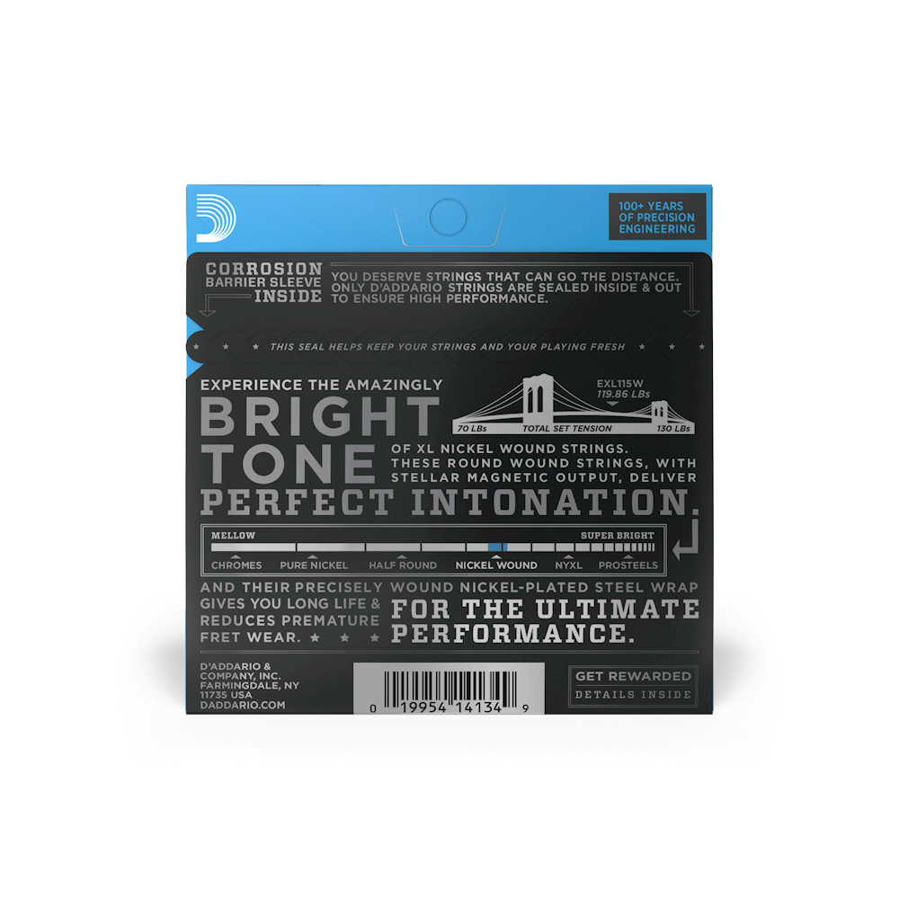D'Addario EXL115W Medium Wound Third 11-49, XL Nickel Electric Guitar Strings