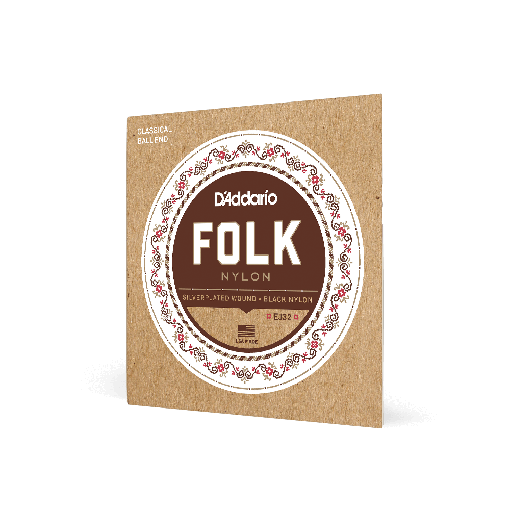 D’Addario Normal Tension Ball End, Silver-Wound/Black Nylon, Folk Nylon Classical Guitar Strings