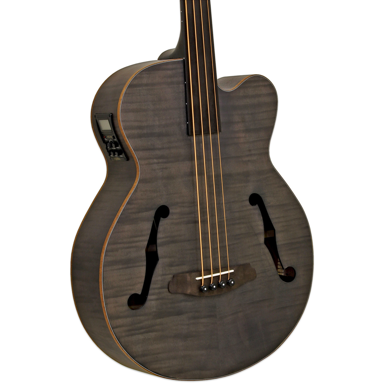 ARIA Stained Black Elec-Acous Fretless Bass w/ Bag