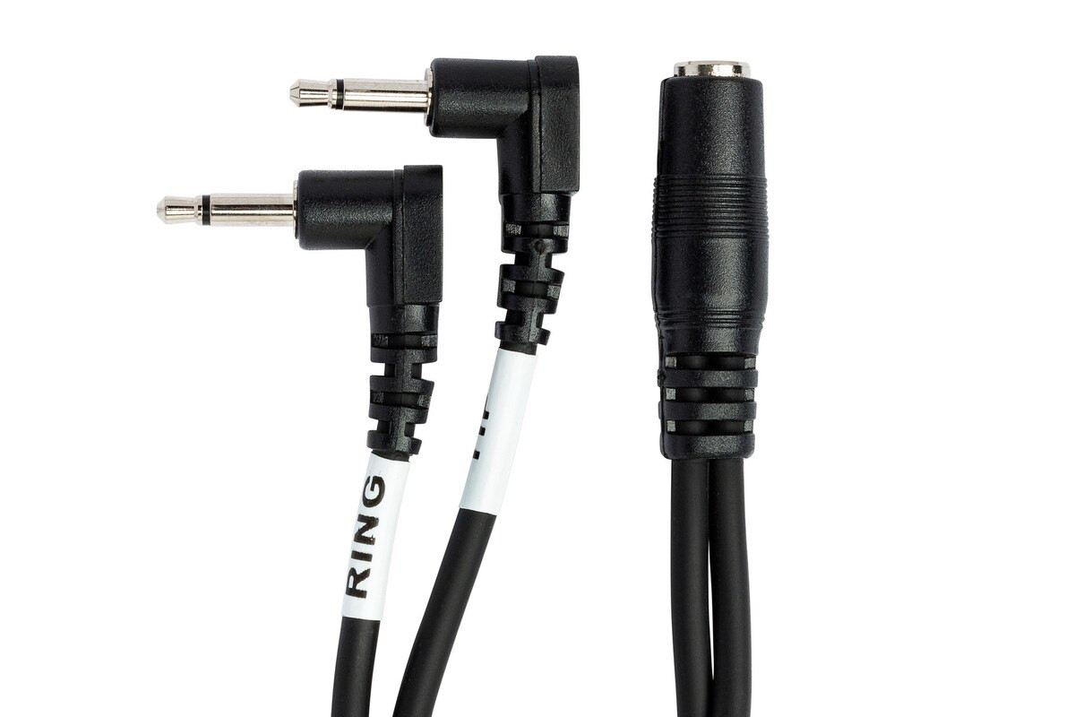 Hosa YMM-492 Air Travel Headphone Adaptor, 3.5 mm TRSF to Dual Right-angle 3.5 mm TS