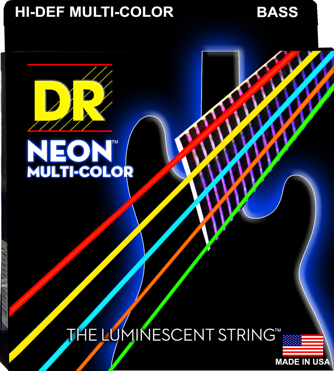 DR Hi-Def NEON Multi-Color: Coated Bass Strings: 45, 65, 85, 105, 125