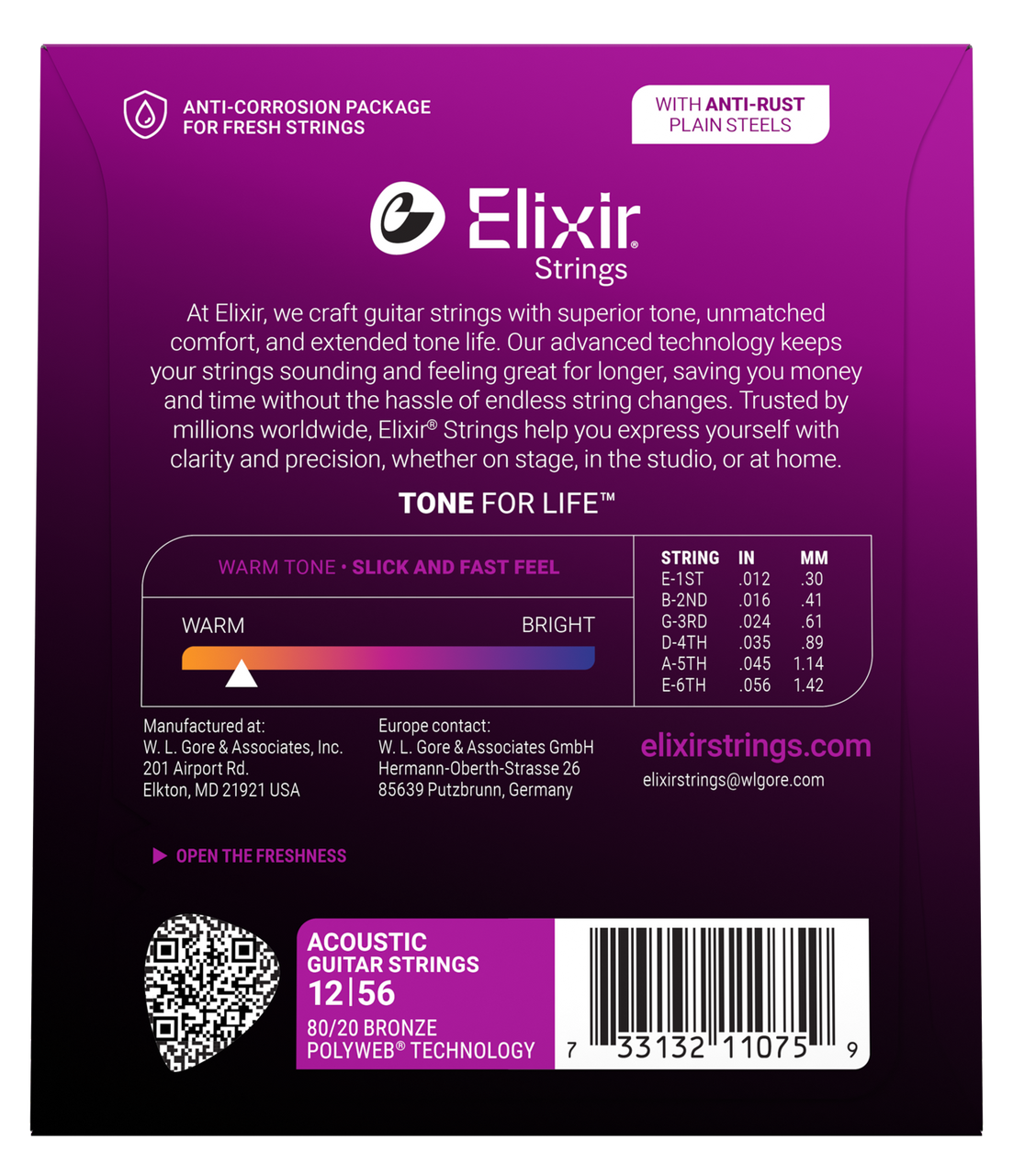 Elixir Strings 80/20 Bronze Acoustic Guitar Strings  POLYWEB Coating, Light/Medium (.012-.056)