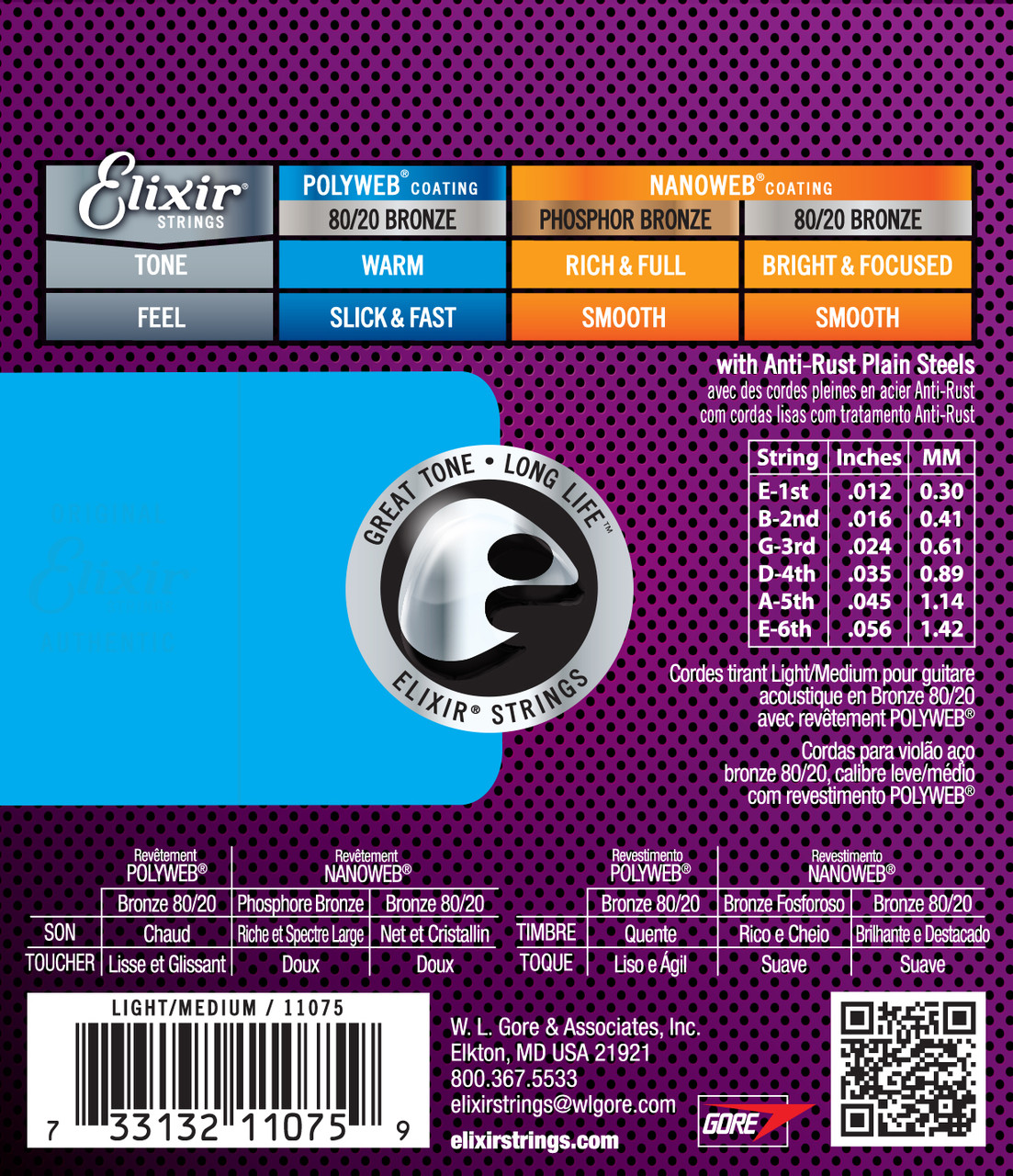 Elixir Strings 80/20 Bronze Acoustic Guitar Strings  POLYWEB Coating, Light/Medium (.012-.056)