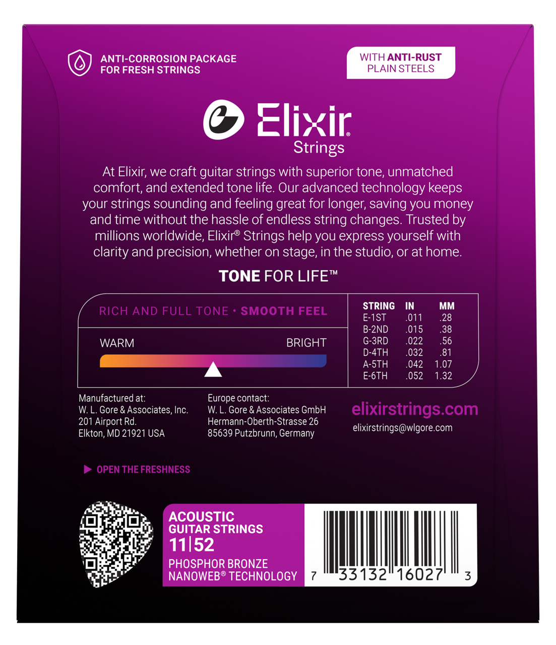 Elixir Phosphor Bronze Acoustic Guitar Strings w NANOWEB Coating, Custom Light (.011-.052)