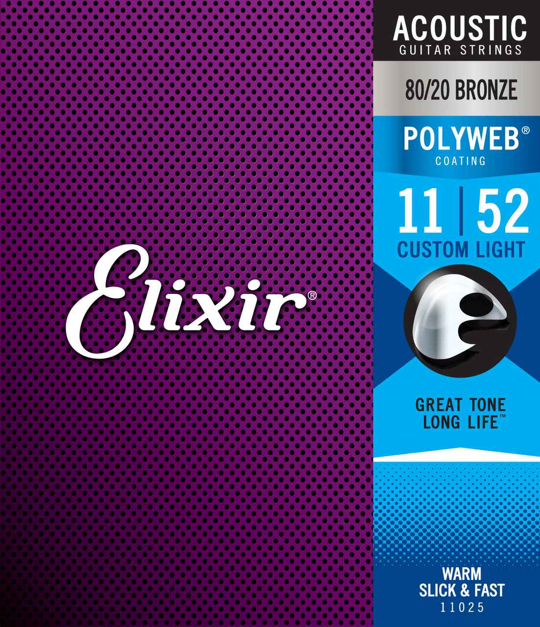 Elixir 80/20 Bronze Acoustic Guitar Strings w POLYWEB Coating,  Custom Light  11-52