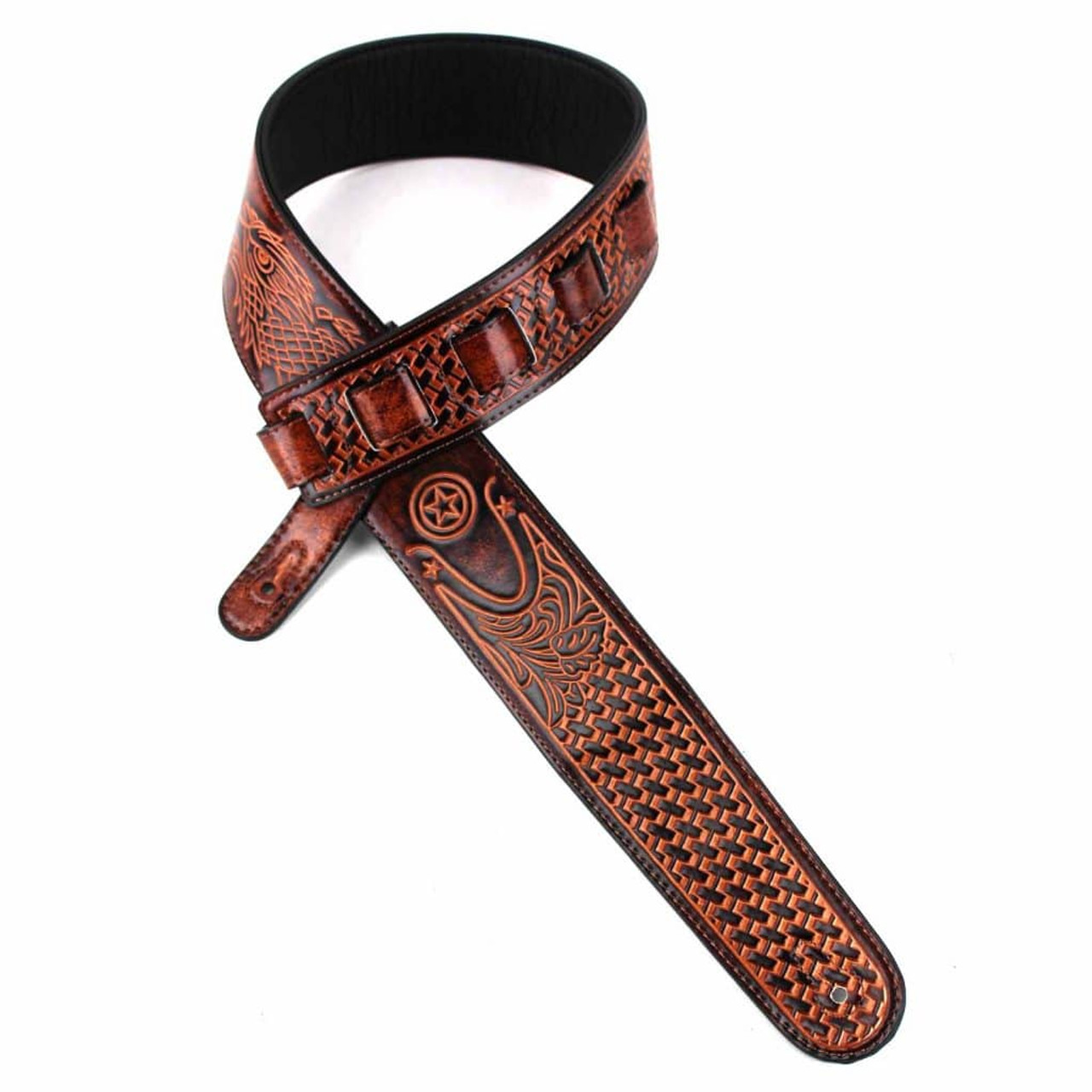 Bourbon Brown Racing Eagle With Basket Weave & Texas Star Padded Strap