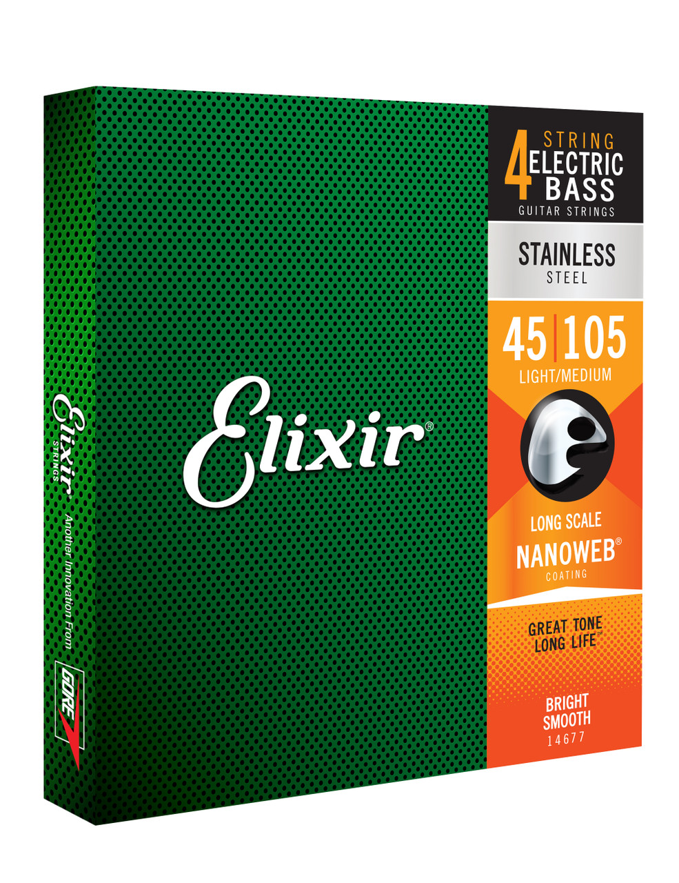 Elixir Strings Stainless Steel 4-String Bass Strings w NANOWEB Coating (45-105)