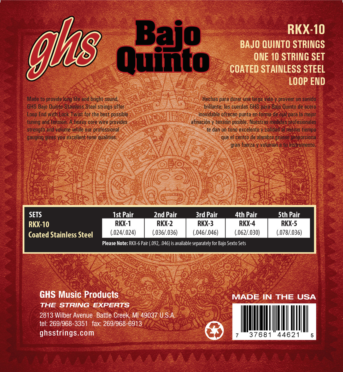 GHS Bajo Quinto Red Coated Stainless Steel Strings Loop End Set