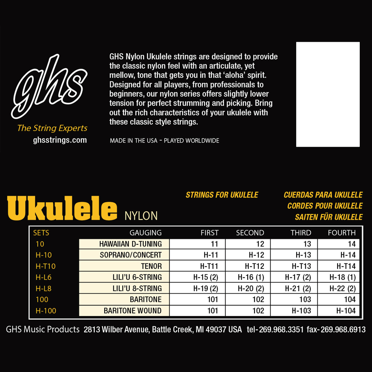 GHS Baritone Ukulele Strings Black Nylon/Silverwound