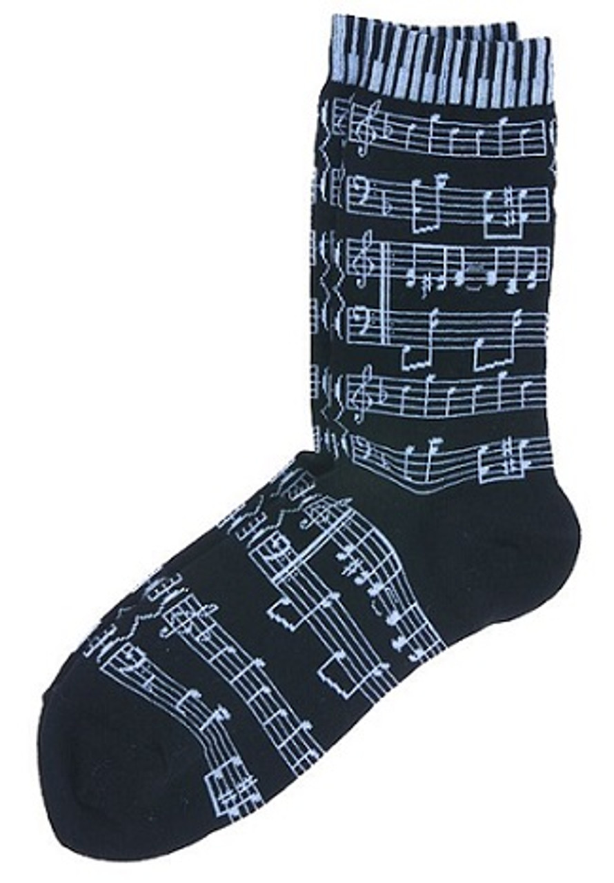 Music Score and Keyboard Socks White on Black