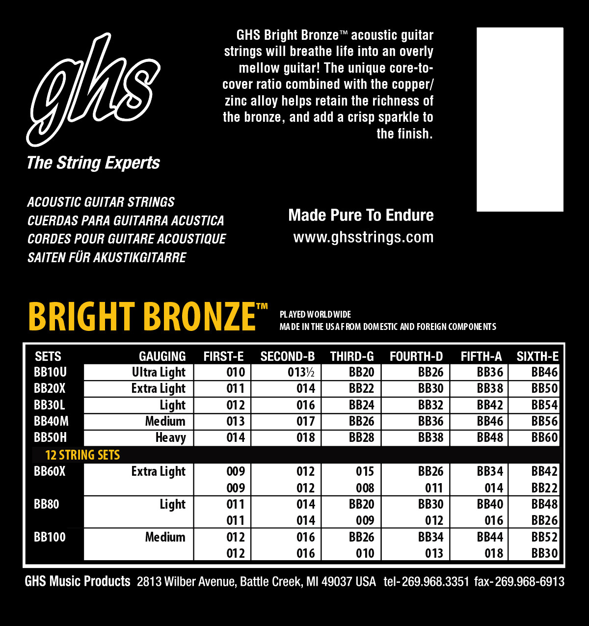 GHS Bright Bronze  Acoustic Ultra Light 10-46