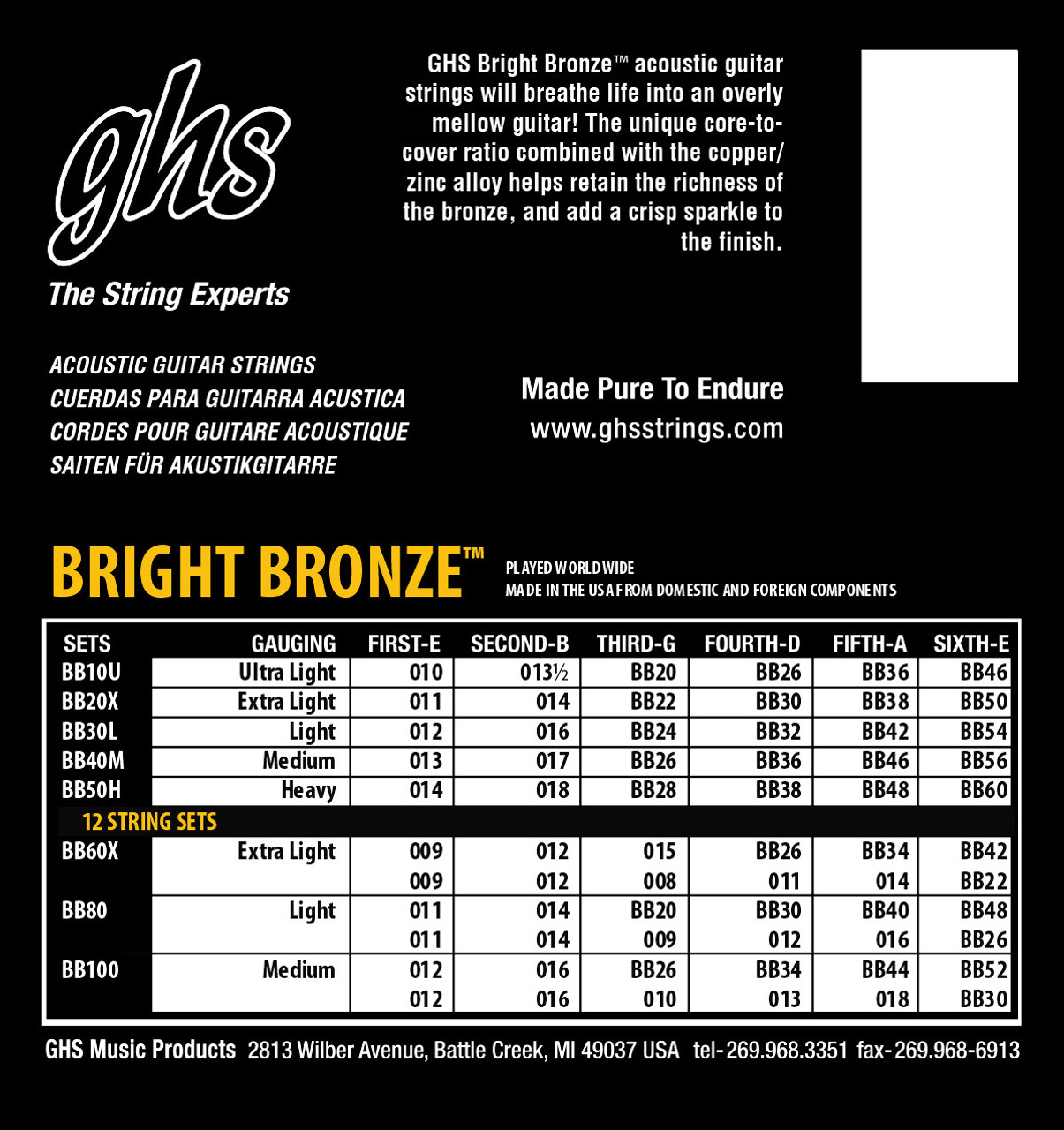 GHS Bright Bronze  Acoustic Extra Light 11-50