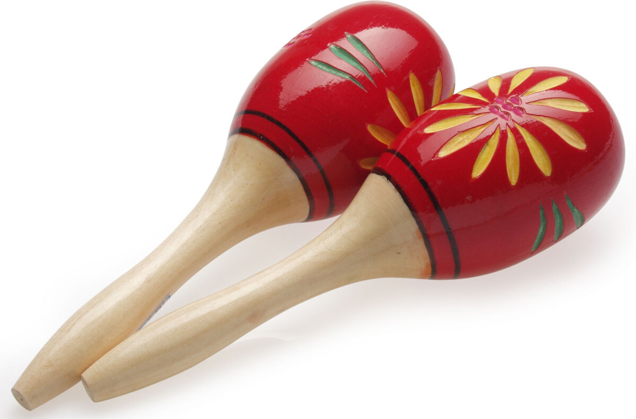 Stagg Pair of Oval Wooden Maracas, Flower Finish, 26 cm (10.2")