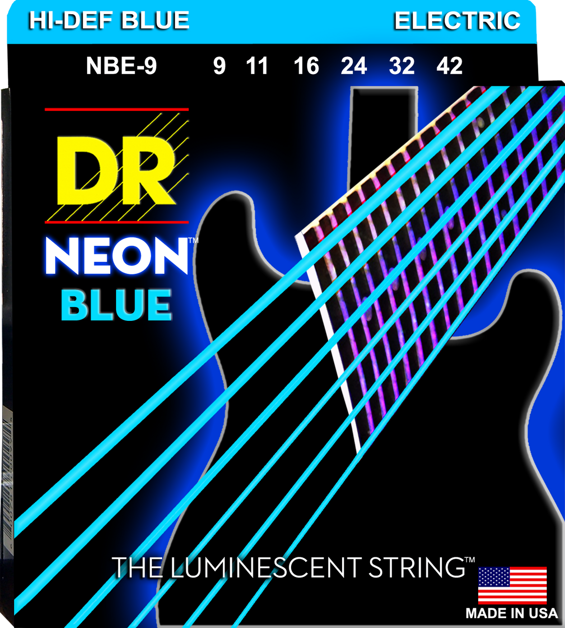 DR Electric HI-DEF NEON - BLUE Colored Electric Guitar Strings: Light 9-42