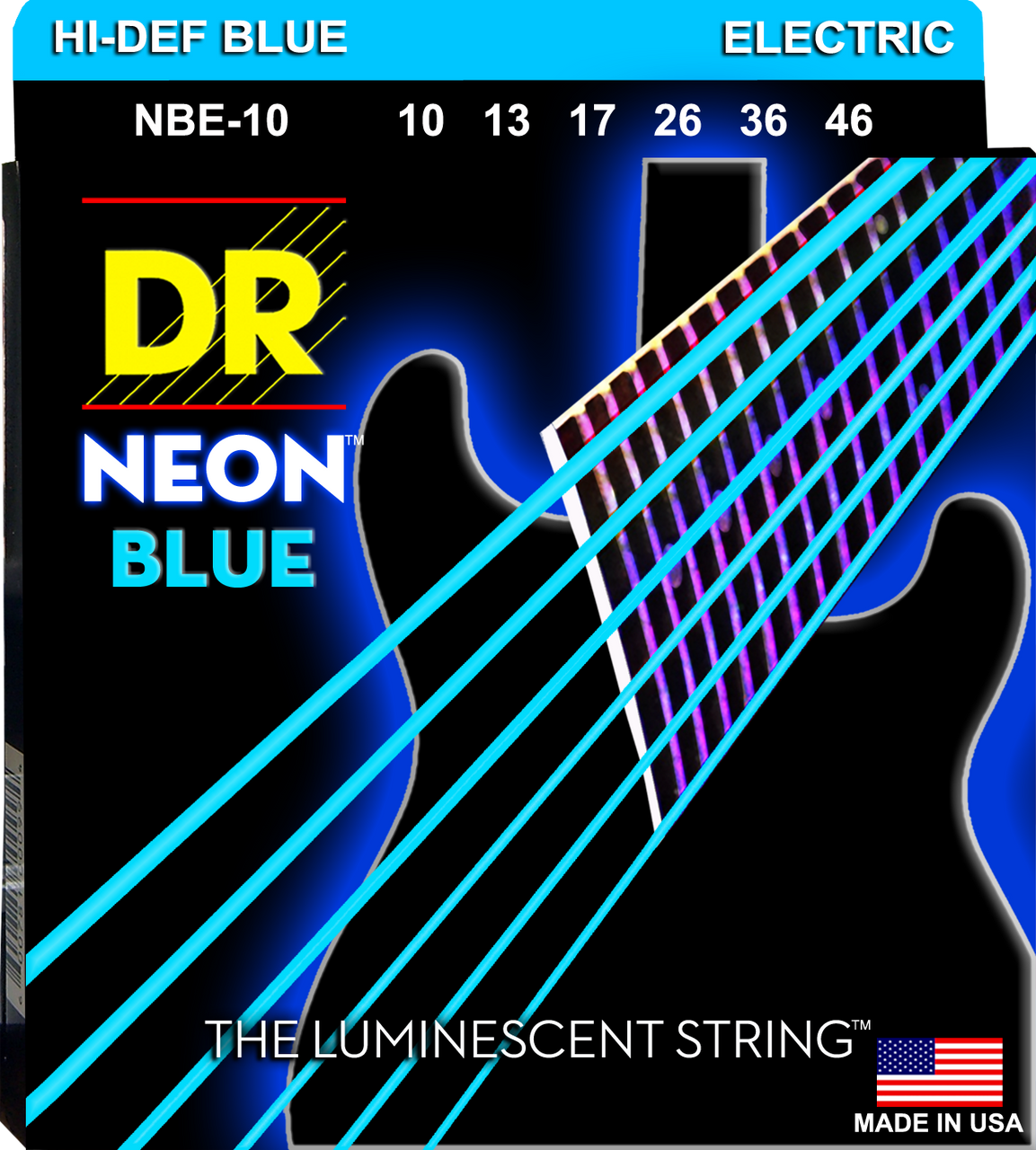 DR Electric HI-DEF NEON - BLUE Colored Electric Guitar Strings: Light 10-46