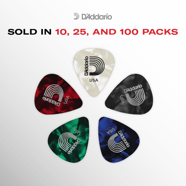 D'Addario Assorted Pearl Celluloid Guitar Picks, 10 pack, Light