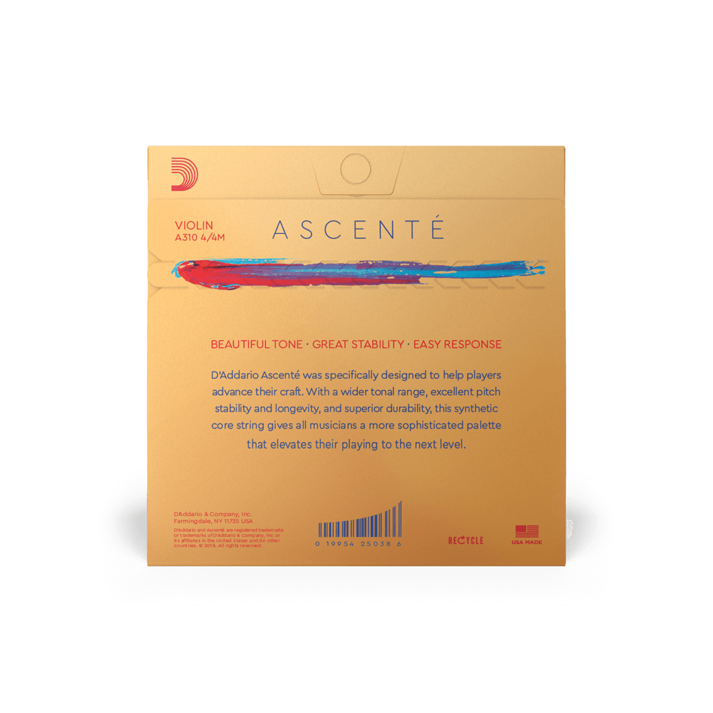 D'Addario Ascenté Violin String Set, 4/4 Scale, Medium Tension