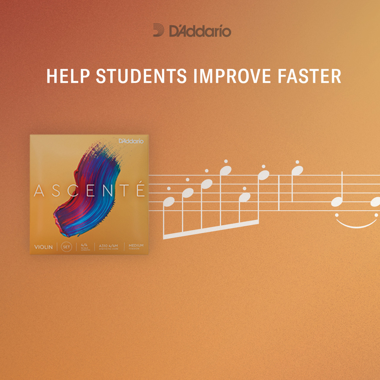 D'Addario Ascenté Violin String Set, 4/4 Scale, Medium Tension