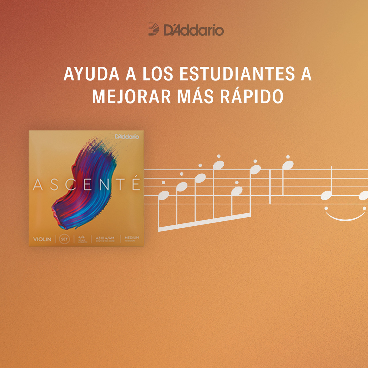 D'Addario Ascenté Violin String Set, 4/4 Scale, Medium Tension