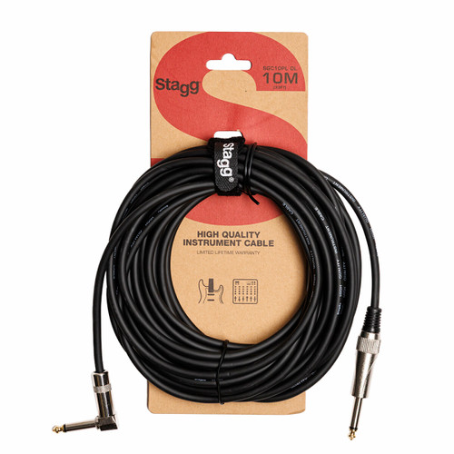 Stagg 10 m (33') Deluxe Instrument Cable -Straight to Angle