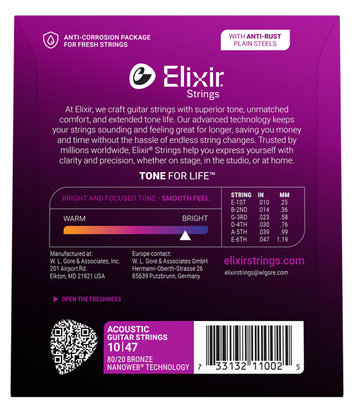 Elixir Strings 80/20 Bronze Acoustic Guitar Strings w NANOWEB Coating, Extra Light (.010-.047)