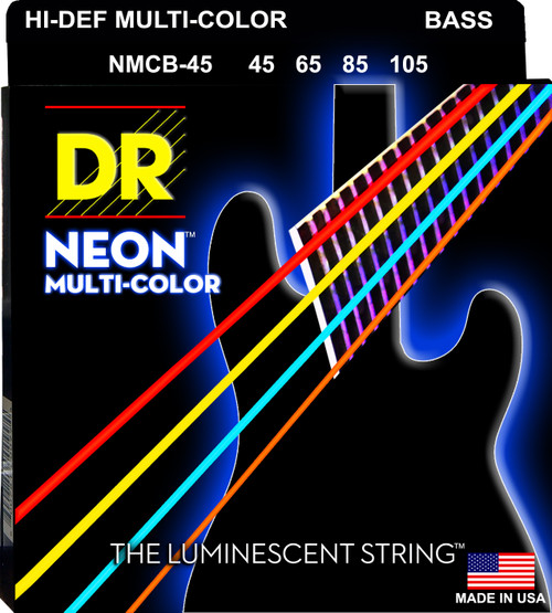 DR Hi-Def NEON Multi-Color: Coated Bass Strings: 45, 65, 85, 105