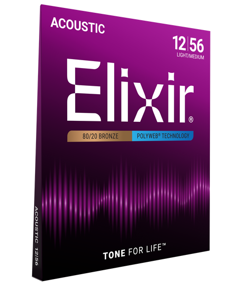 Elixir Strings 80/20 Bronze Acoustic Guitar Strings  POLYWEB Coating, Light/Medium (.012-.056)