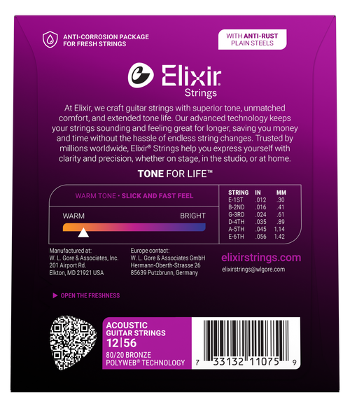 Elixir Strings 80/20 Bronze Acoustic Guitar Strings  POLYWEB Coating, Light/Medium (.012-.056)