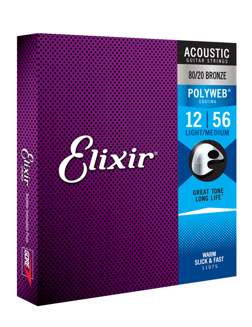 Elixir Strings 80/20 Bronze Acoustic Guitar Strings  POLYWEB Coating, Light/Medium (.012-.056)