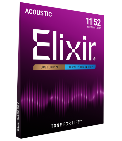 Elixir 80/20 Bronze Acoustic Guitar Strings w POLYWEB Coating,  Custom Light  11-52