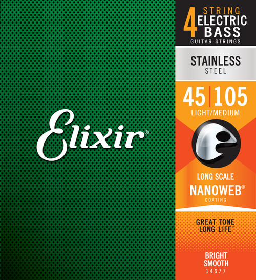 Elixir Strings Stainless Steel 4-String Bass Strings w NANOWEB Coating (45-105)