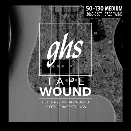 GHS Precision Black Nylon Tapewound 5-String Bass Guitar Strings Medium 50 - 130