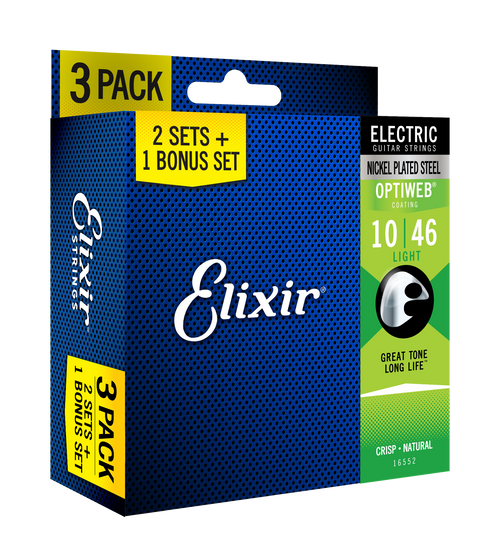 Elixir 3 Pack Electric Nickel Plated Steel with OPTIWEB Coating Light (.010-.046)