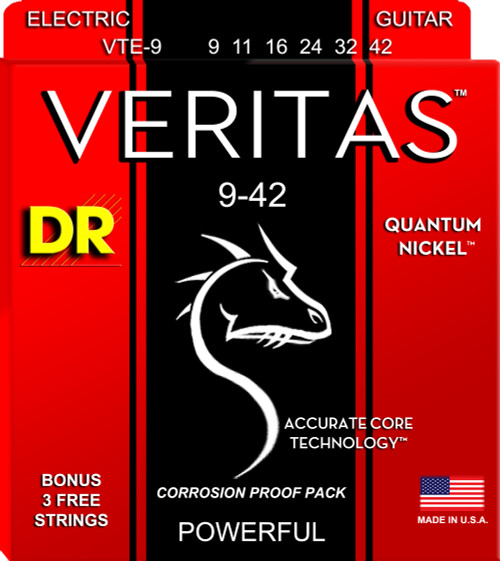 DR Veritas Electric Quantum Nickel 9-42 Corrosion Proof Pack VTE-9 9 11 16 24 32 42 W/Bonus of 3 Free Strings