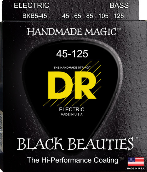 DR Black Beauties: 5 String Coated Bass Strings: 45, 65, 85, 105, 125