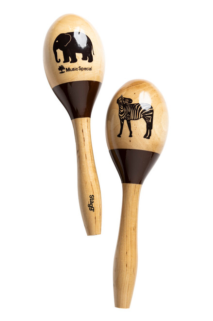 Stagg Pair of Oval Wooden Maracas, African Finish, 23 cm (9")
