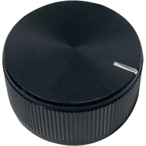 Knob - Black Aluminum, Set Screw, Notched Tip, 1.25" Diameter